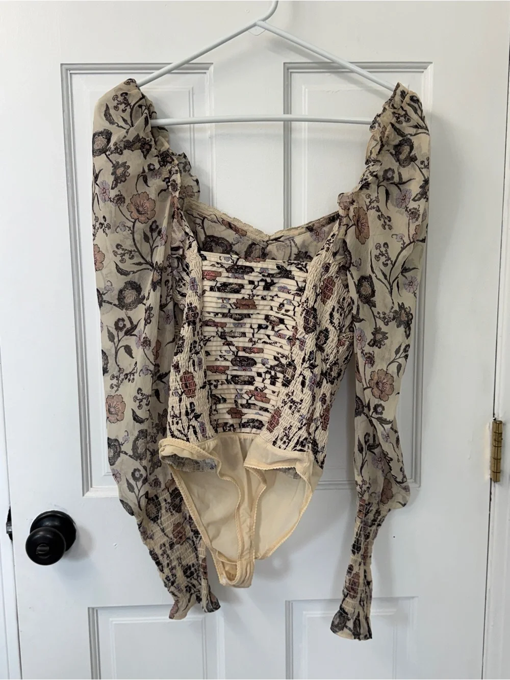 Free People Brunch Date Floral Smocked Bodysuit S